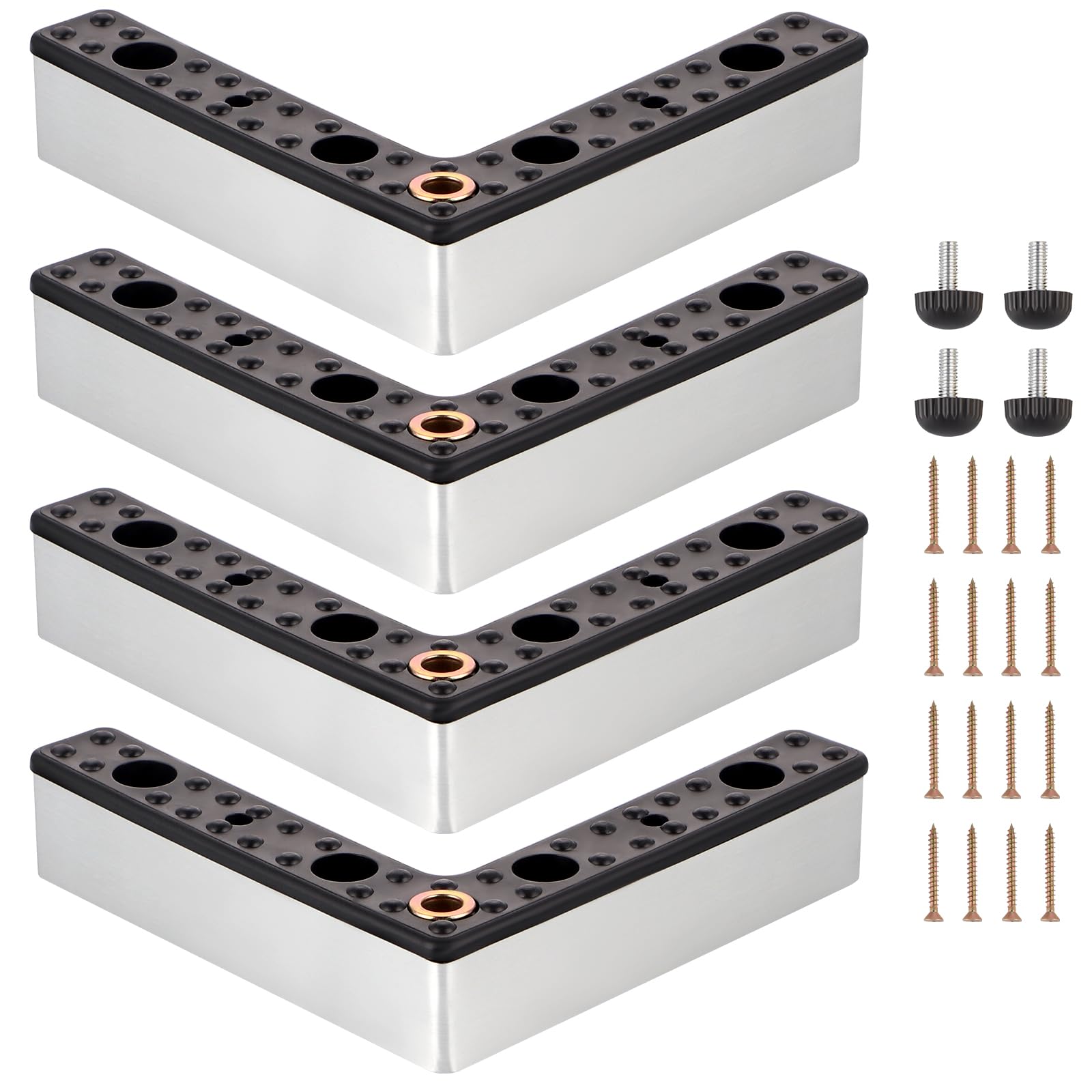 Sanbege 4 Pack Outdoor Sofa Legs with Height Adjusters and Screws, 4.7" x 4.7" x 1.5" Wicker Couch Replacement Feet, L Shape Patio Furniture Risers for Garden Sofa, Backyard Table and Chairs
