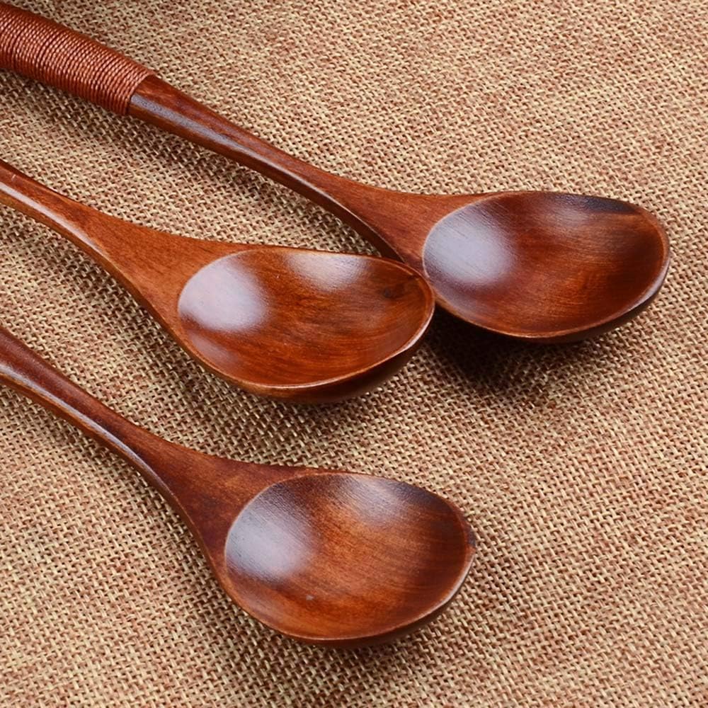 Yu2d Lot Wooden Spoon Bamboo Kitchen Cooking Utensil Tool Soup Teaspoon Catering（Black）