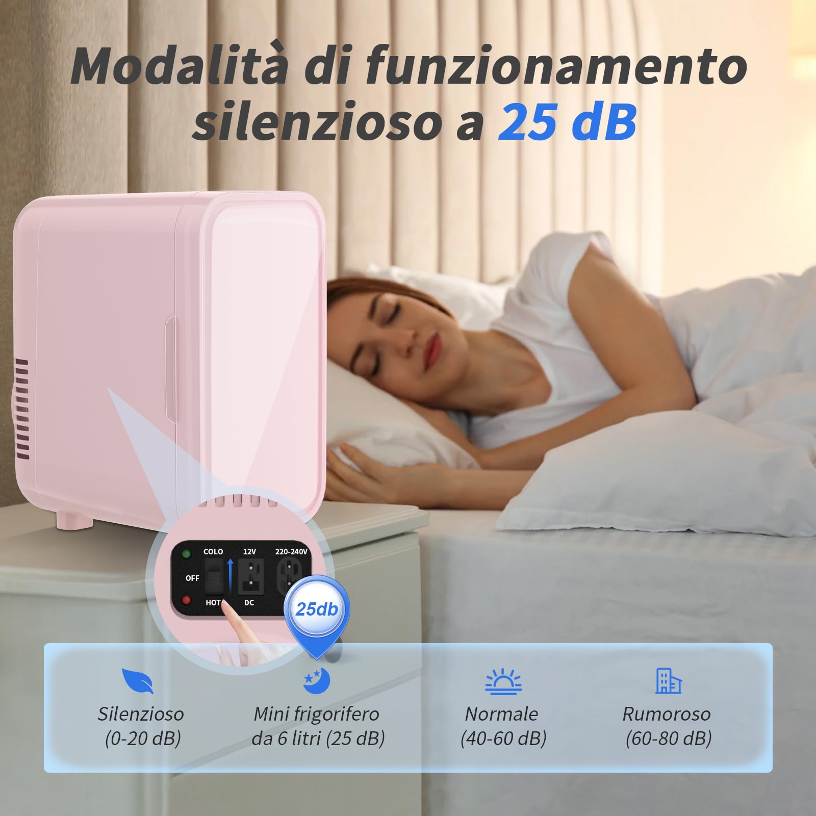 YASHE Mini frigorifero da 6 litri/8 lattine 220-240 V AC/DC, refrigeratore termoelettrico portatile, frigoriferi, camera da letto, cura della pelle, bevande, ufficio, dormitorio e auto, rosa