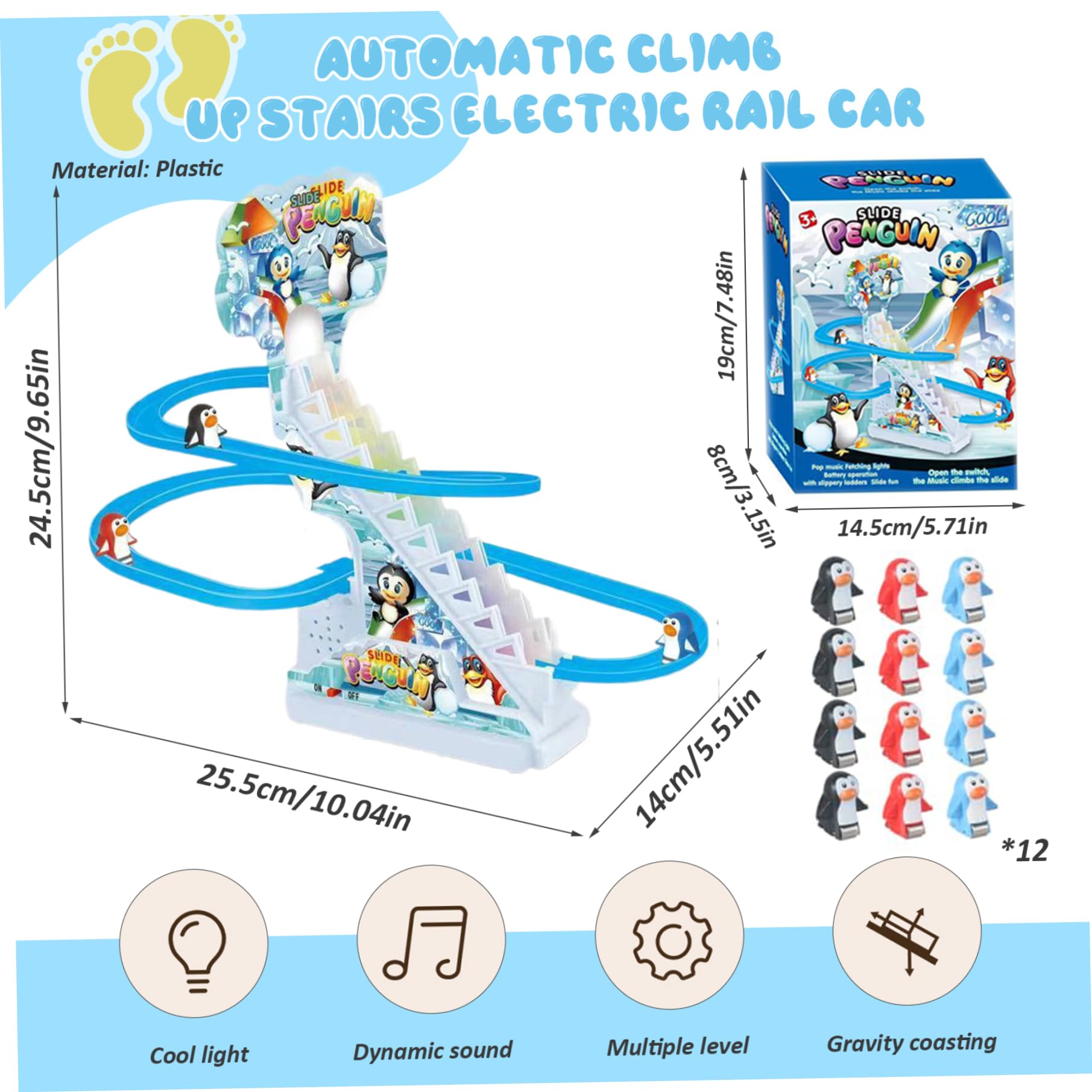 Pista per macchinine Giocattolo per Scale da Arrampicata elettrica con Pinguini con 9 Pinguini LED Musicali