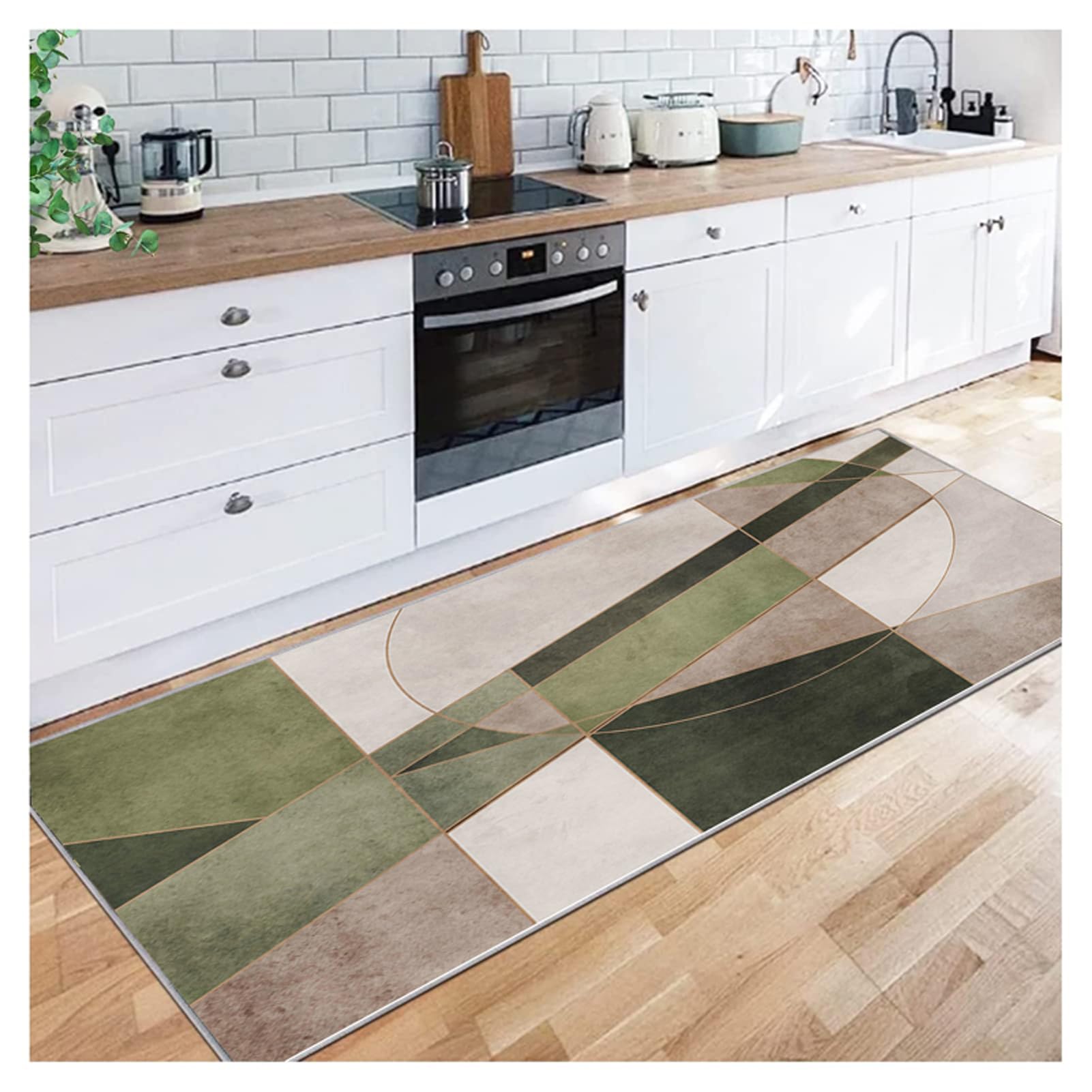 Siunwdiy Classic Floor Hall Hallway Runner 50X200CM Mats Rugs, Green,Brown Geometric Modern Non Slip Washable Long Carpets Runners for Entryway Bedroom Corridor Stairs Corridor