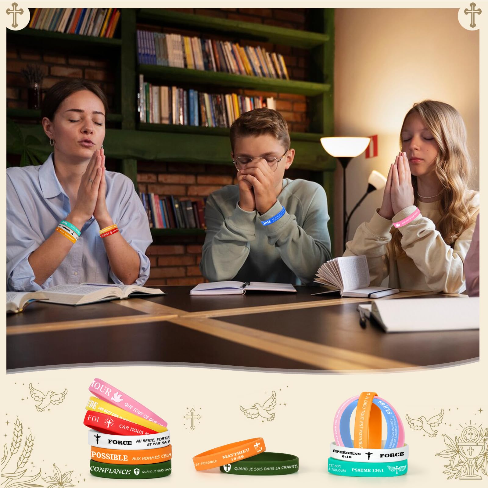 Bracelet de motivation en silicone bible version française de 8 pouces, bracelet cadeau religieux, 9 citations bibliques, 9 couleurs, cadeau idéal, cadeau d'équipe