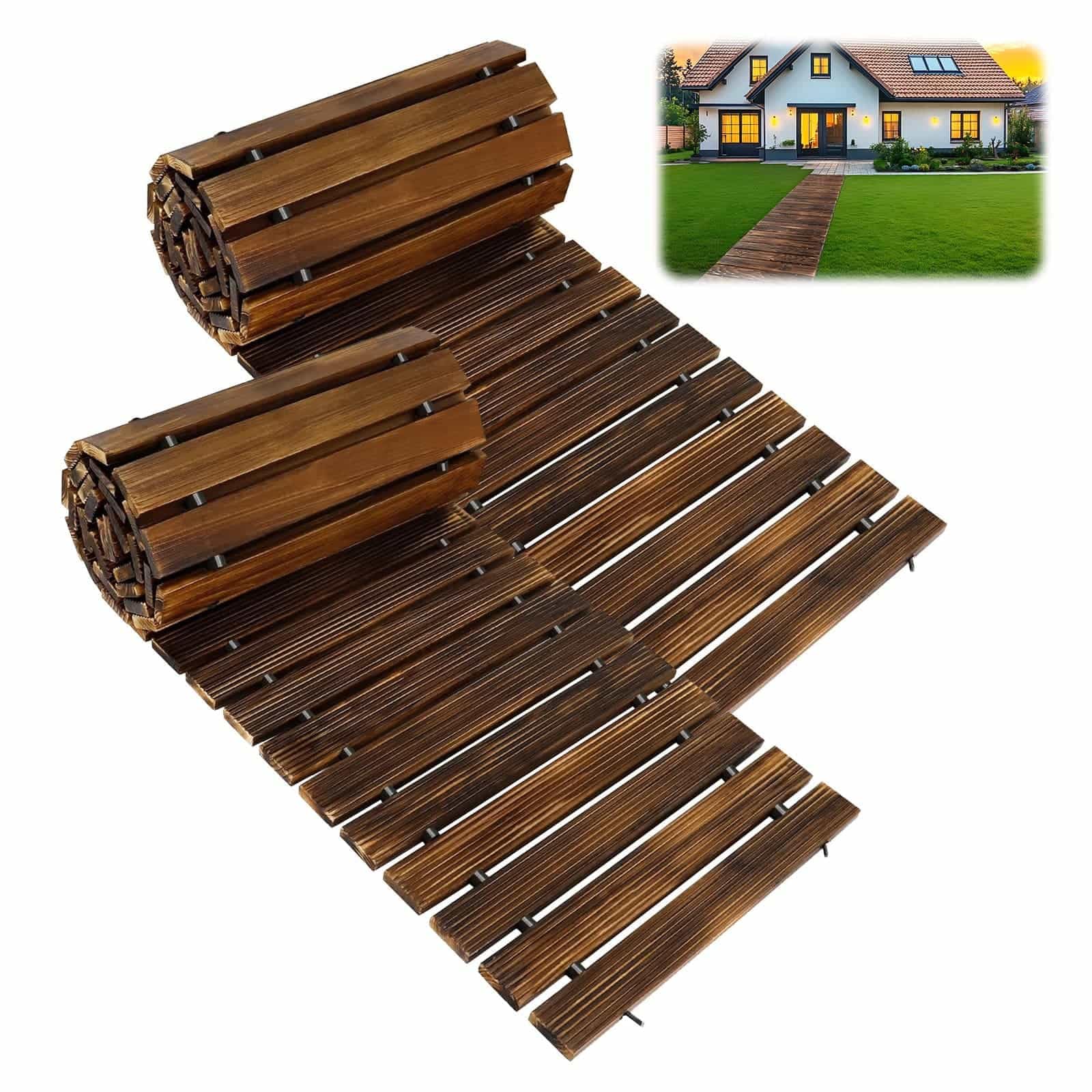 2 Pack Roll Out Wooden Garden Path Walkway 8FT Non-Slip Hardwood Pathway 17" Wide Weather-Resistant Outdoor Flooring Path Lawn Access for Patio Muddy Areas Courtyard Decor Wedding Party Aisle