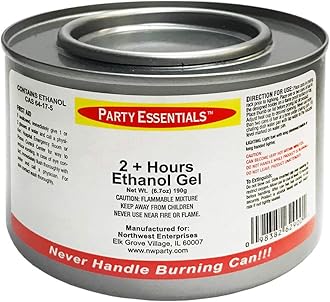 Party Essentials Chafing Dish Jelled Ethanol Warming Fuel, Safe Non-Toxic Fuel/Burn for 2.5 Hours/Buffet Warmer/Food Warming Heated Cans (Pack of 12)