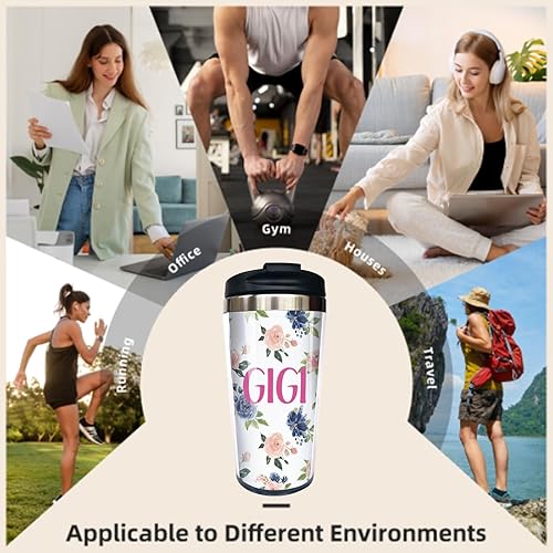 Miniatura 5 de Yipaidel GiGi - Taza de café de viaje de acero inoxidable con diseño floral de acuarela azul, de 13 onzas, divertida botella de agua aislada, regalo