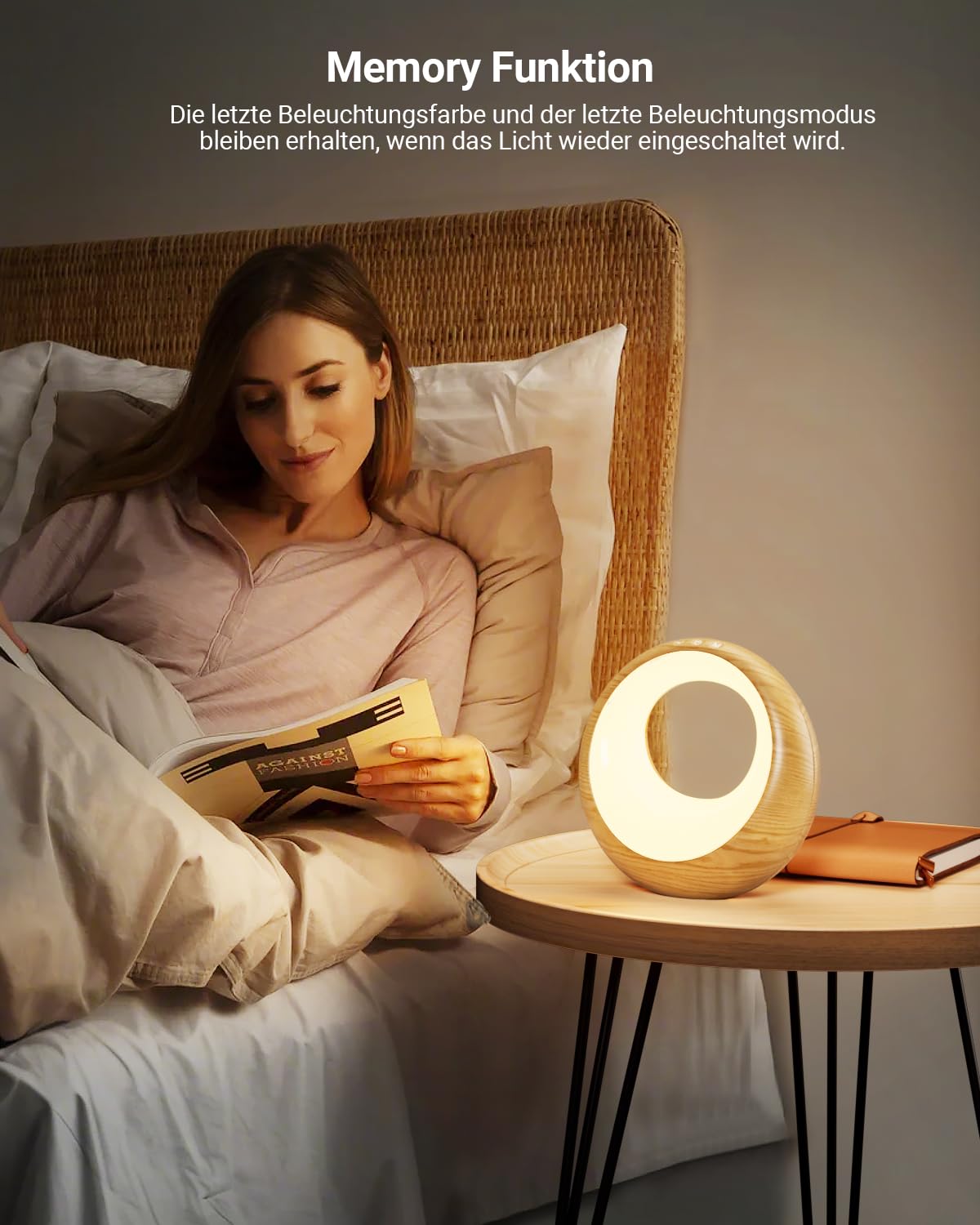 Bonsery Set di 2 lampade da comodino con telecomando e touch, dimmibili, rotonde, cambio colore e 9 modalità, batteria USB, luce notturna bianca calda, memoria e timer