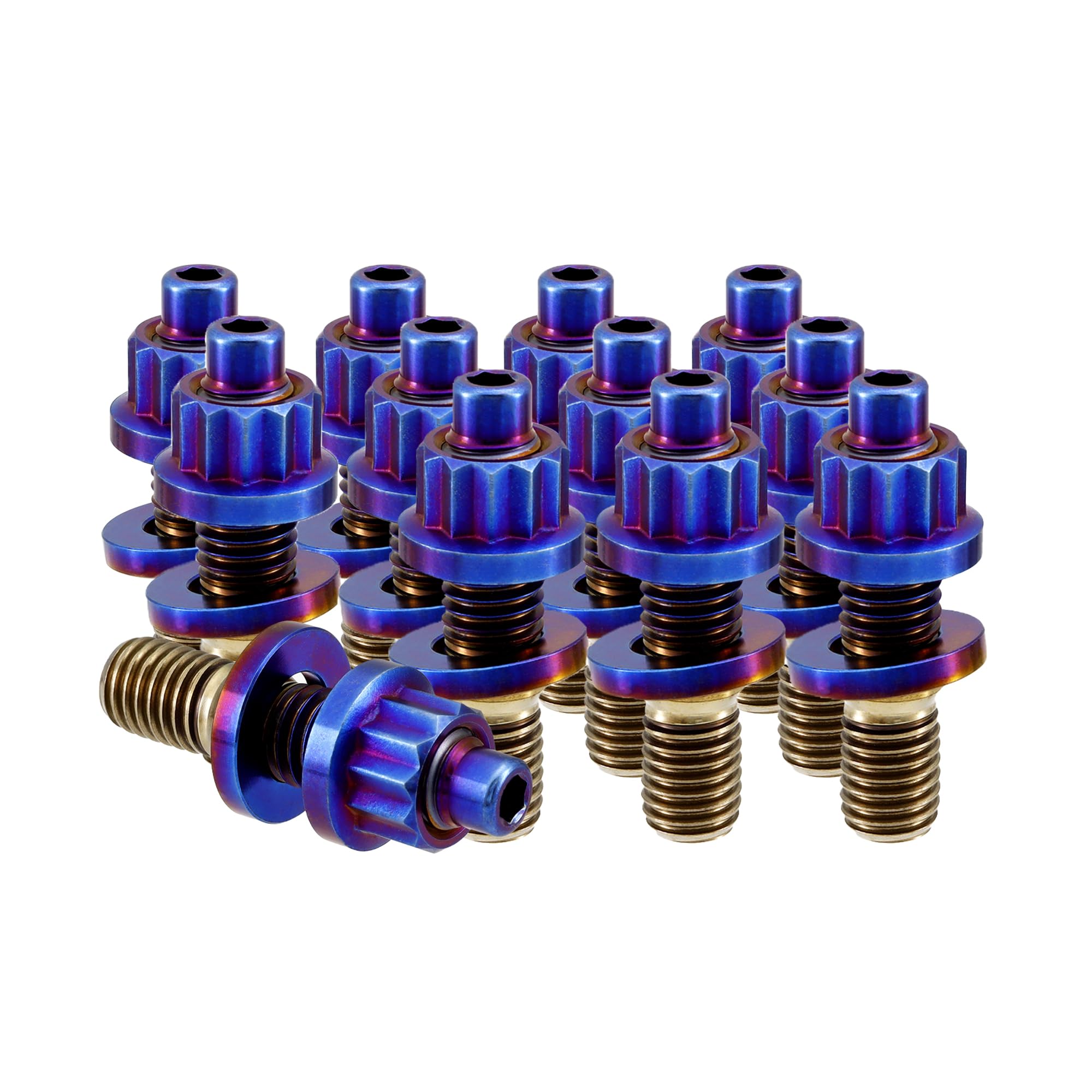 RISON-Titanium 12 Set Bulloni per Collettore di Scarico in Titanio M8 M10, Kit di Prigionieri Filettati con Dado del Sistema di Scarico, Sostituzione Perni e Dadi Flangiati Viti Collettore per Auto