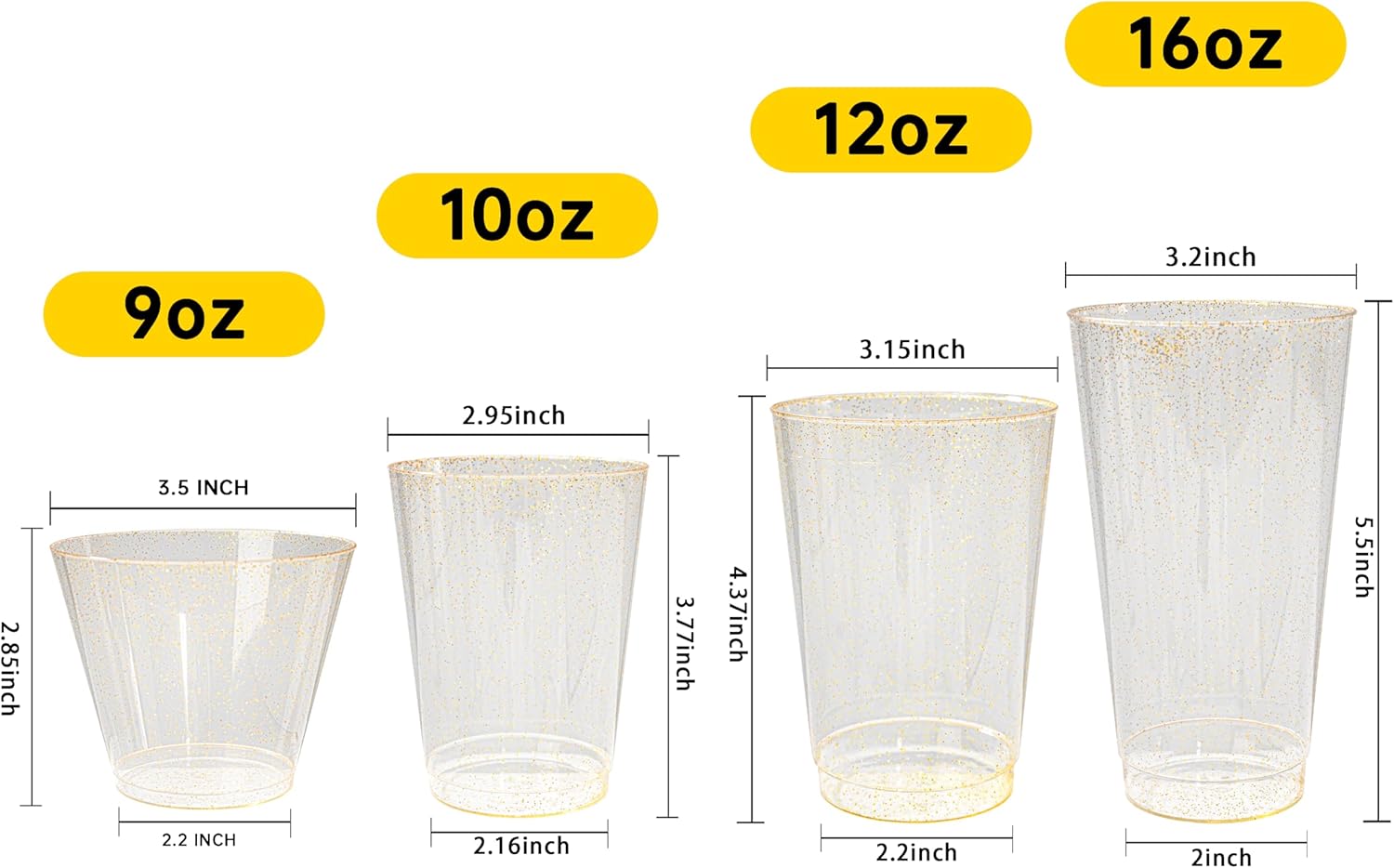 I00000 60 Pack 10oz Gold Plastic Cups, Premium Disposable Gold Glitter Plastic Cups for Martini and Cocktail,Hard Clear Disposable Cup with Gold Glitter Perfect for Fancy Wedding and Elegant Party Cup - Image 4