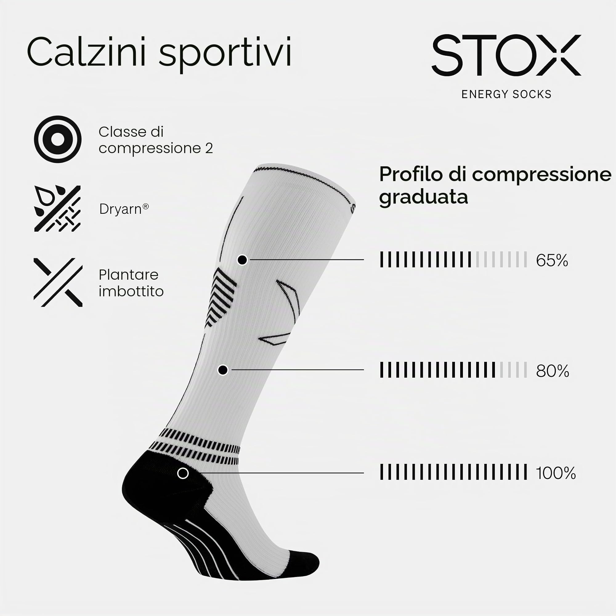 STOX Energy Socks, Calze Sportive Uomo, Classe di Compressione 23-32 mmHg, Tallone Imbottito, Calze a Compressione, Calzino, Calze a Compressione Sportive, Calze di Supporto, Calze Antitrombo