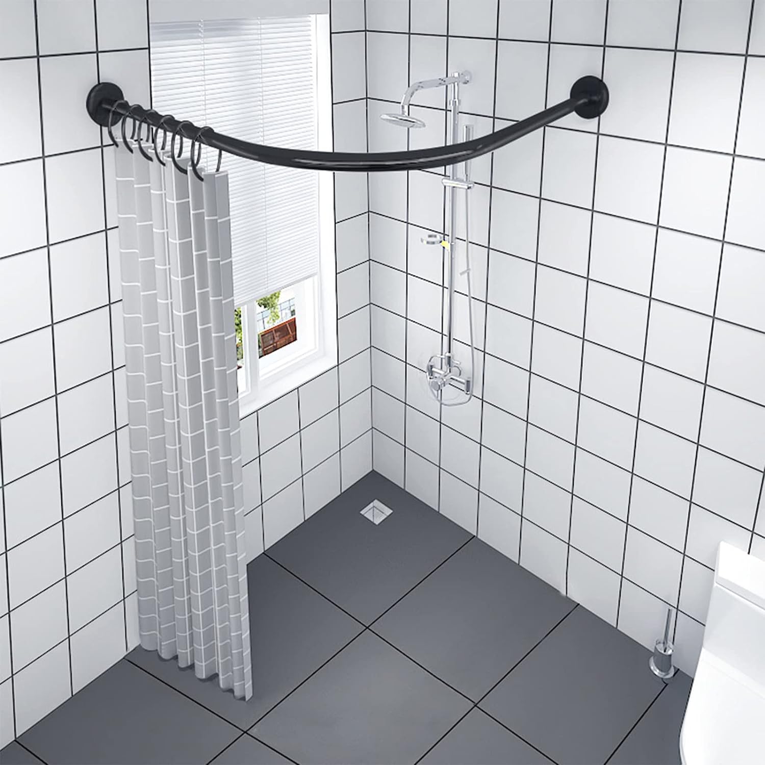 Tringle à rideau de douche incurvée extensible en acier inoxydable en forme de L