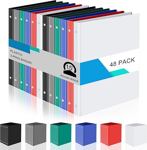 Fulmoon Paquete de 48 carpetas flexibles de 3 anillos a granel, carpetas de plástico con 2 bolsillos, carpetas de hojas sueltas de tapa dura para