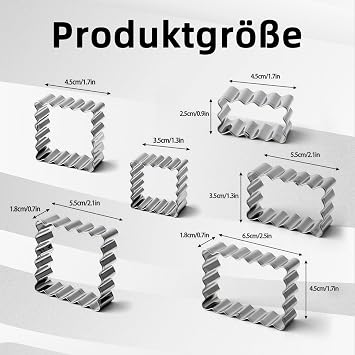 6 Pcs Stainless Steel Cookie Cutter Set, Rectangular and Square Biscuit Cutters, Wavy Cut-Out Molds for Cookie Shapes, Spitzbuben, Cakes, Fondant, and Pastry