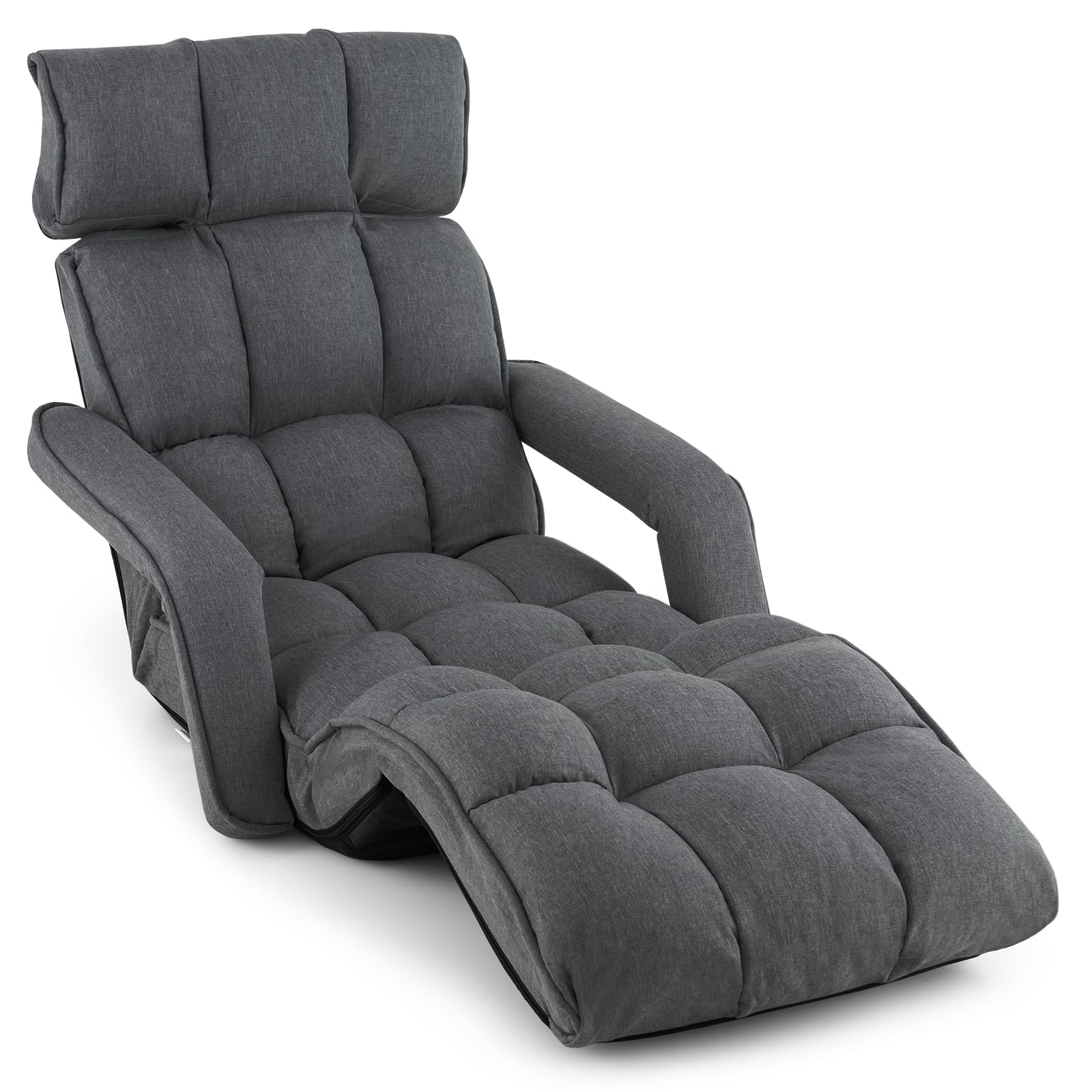 RELAX4LIFE Floor Chair Sofa Bed - Folding Lazy Sofa w/6-Position Adjustable Backrest, Armrests & 8-Level Footrest for Living Room Bedroom, Gaming