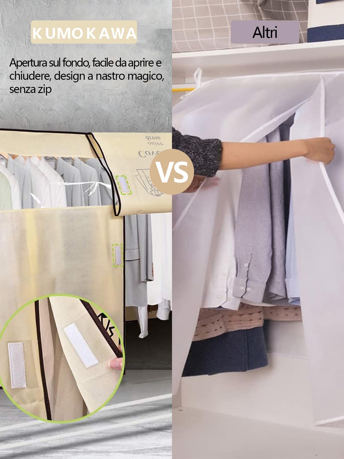 2PCS Copriabiti Antipolvere per Armadio 120 x 120 cm Copertura Protettiva per Stand Appendiabiti in Tessuto Traspirante con Finestra Trasparente Visibile Beige con Cerniera