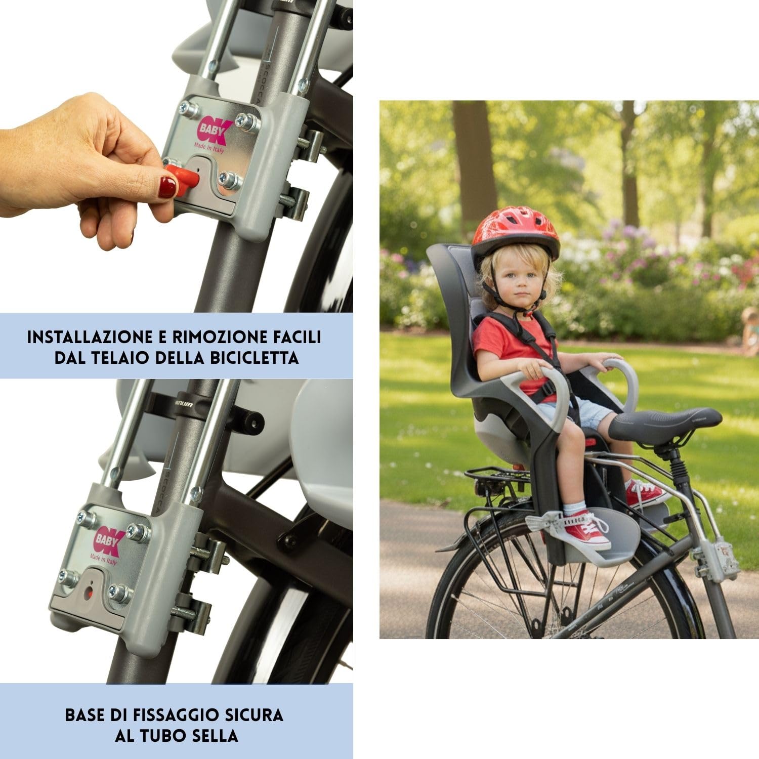 Ok Baby Seggiolino Bici Bambino Posteriore Reclinabile 22 kg Nero | Schienale reclinabile, copertura antipioggia inclusa e sicurezza testata per gli spostamenti quotidiani in famiglia