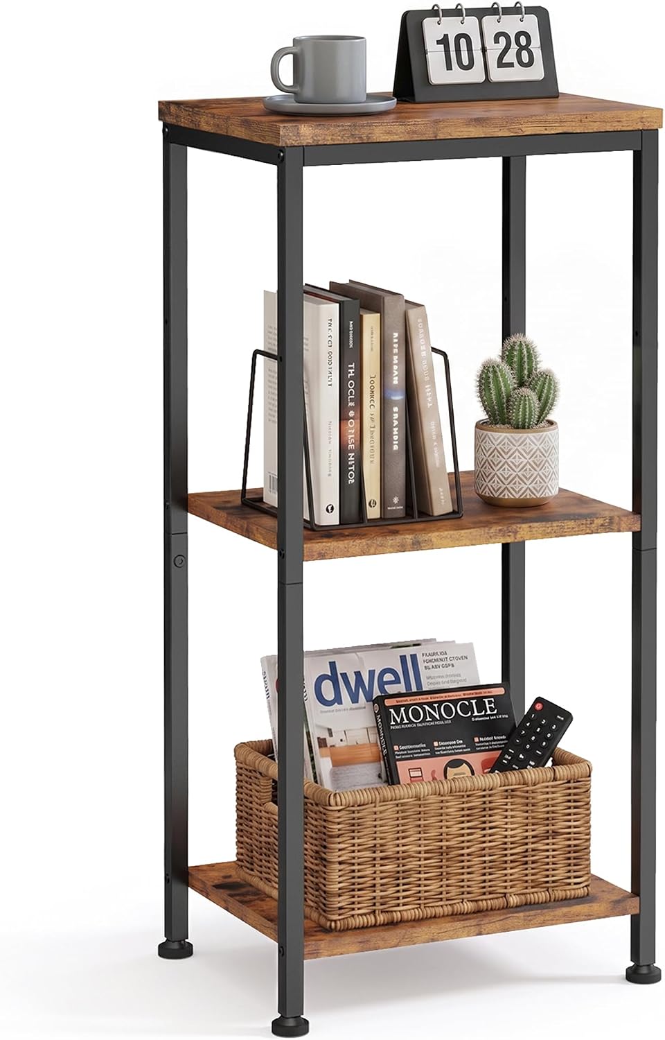 3-Tier Tall End Table, Small Side Table with Adjustable Shelf