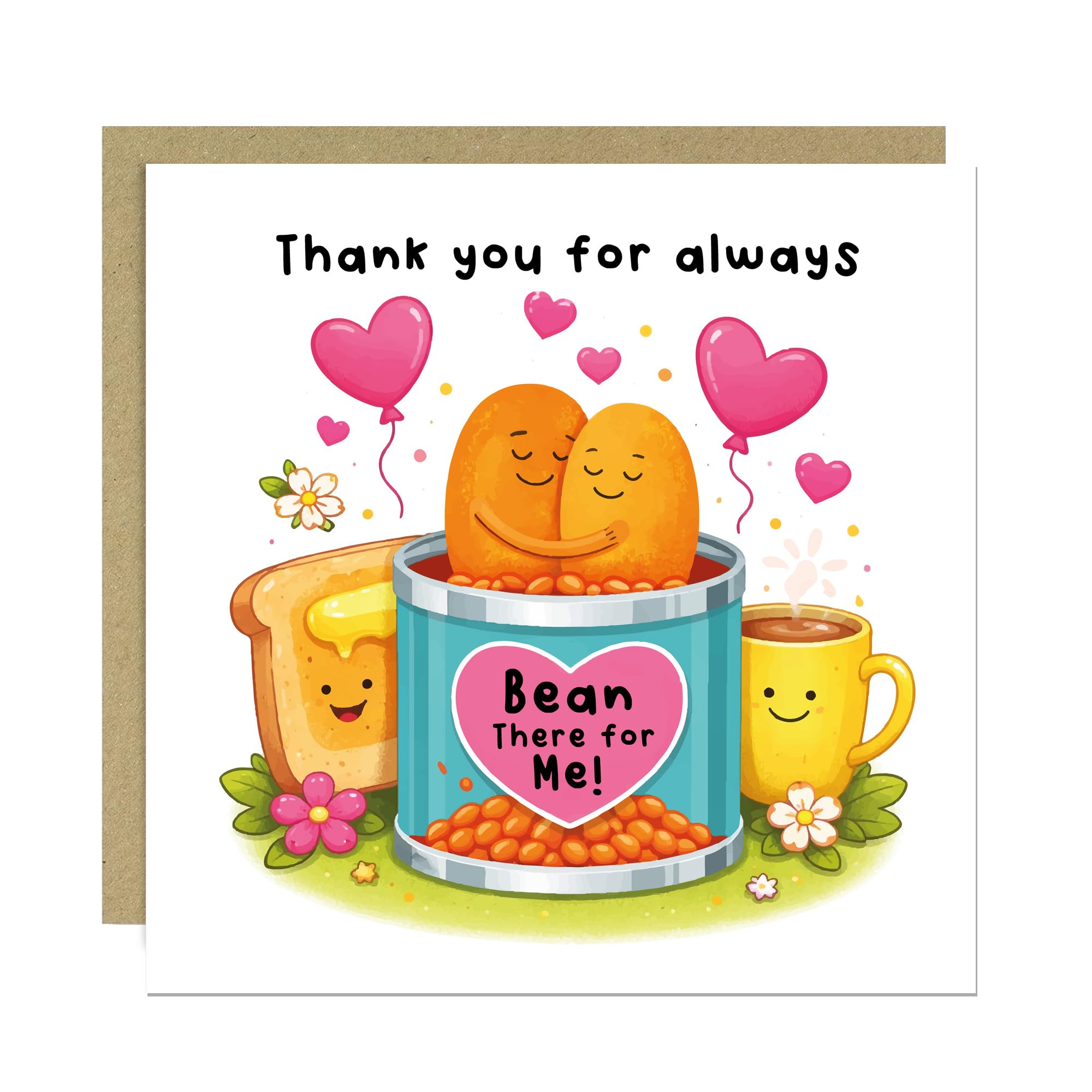 RED OCEAN Thank You For Always Bean There, Funny Thank You Card, Card For Mum Best Friend Sister Colleague Auntie, With Kraft Envelope