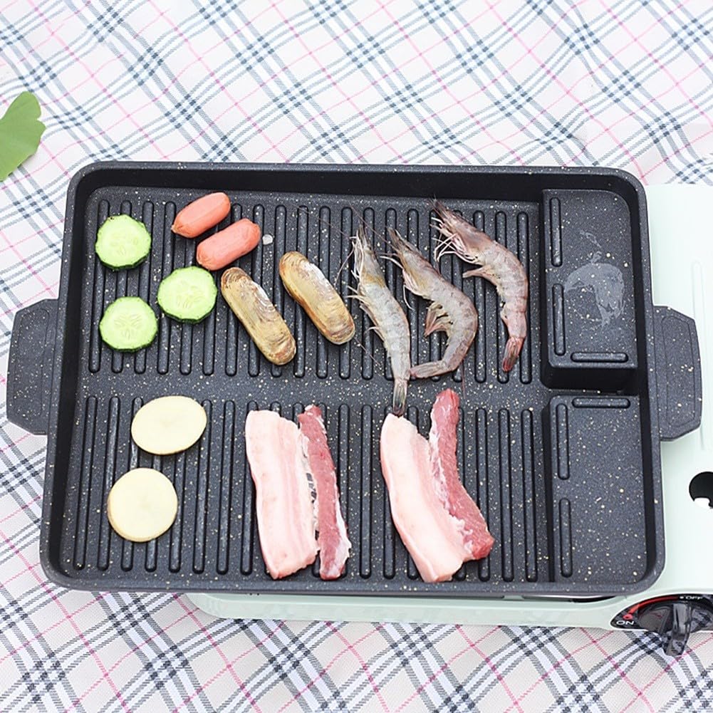 Piastra per barbecue reversibile, portatile, antiaderente, in alluminio, per forno a induzione a gas, campeggio, cucina all'aperto, 32,5 x 26 cm, nero