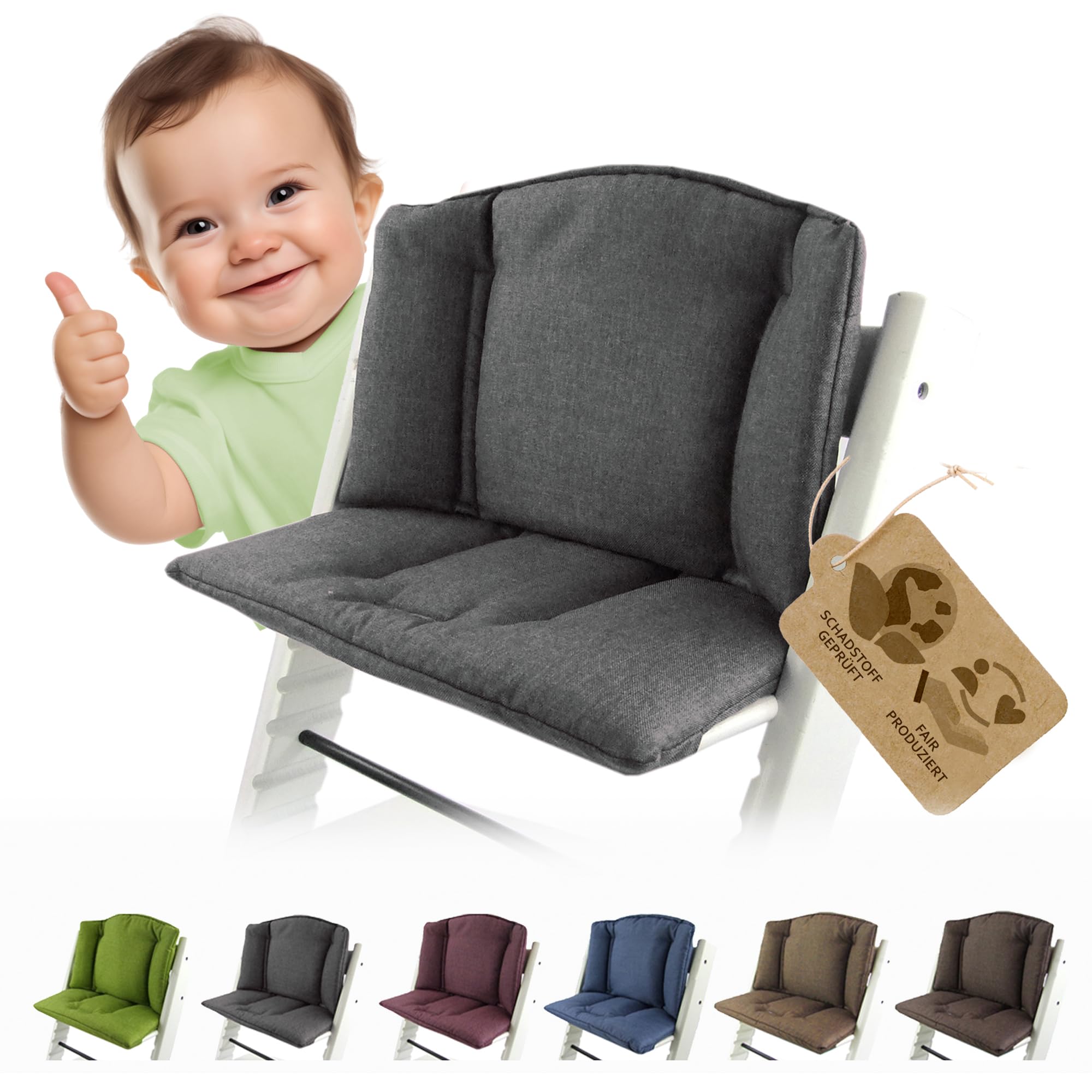 Sitzkissen Ersatzbezug Bezug Kissen-Set Sitzverkleinerer kompatibel mit Stokke Tripp Trapp für Hochstuhl-Kinderstuhl Mod. 1 (meliert dunkelgrau)