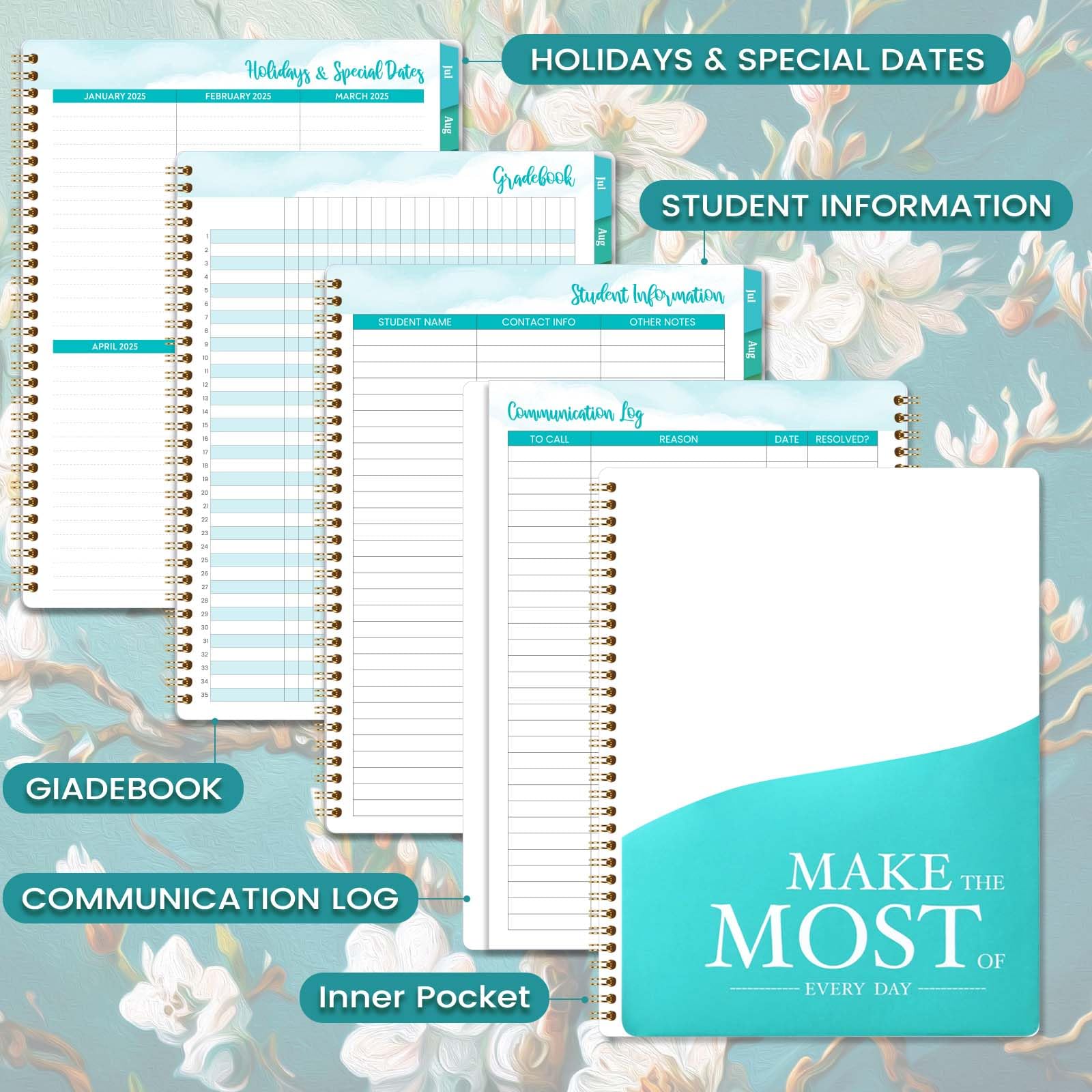 Teacher Planner 2025-2026 Academic Year - Floral Lesson Plan Book With Monthly Tabs