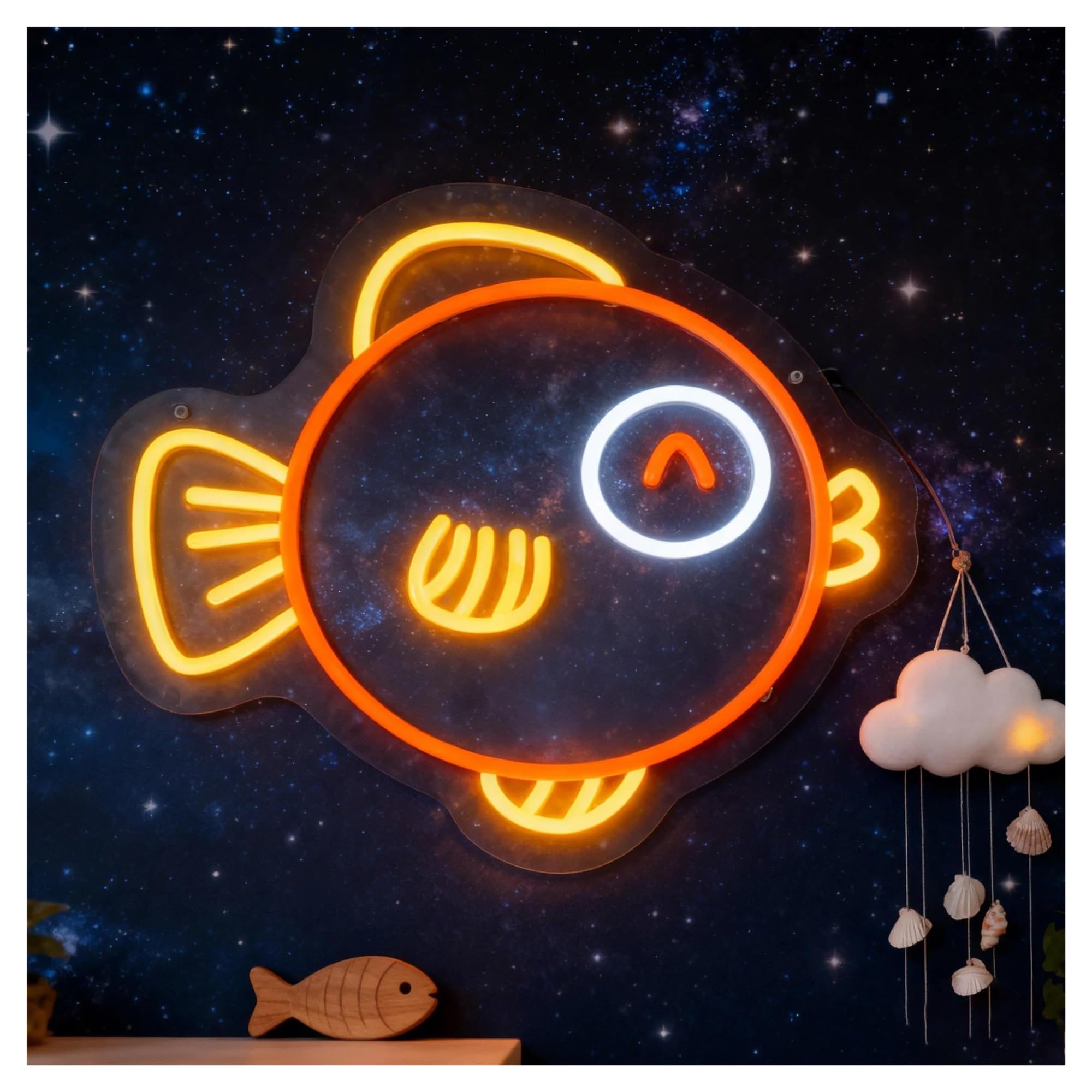 RONGCH Hanging Art Signs Lucky Goldfish Neon Sign USB Dimmable for Store Child Bedroom Wedding Living Room Party Wall Decor 32x38cm