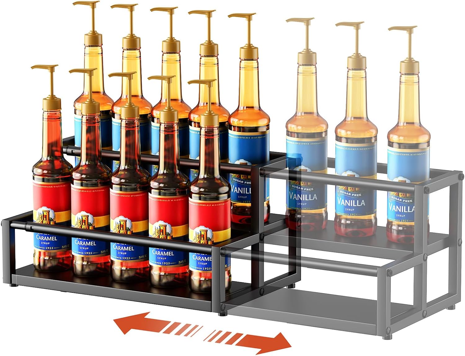 Nuovoware Expandable Coffee Syrup Organizer, 2-Tier Syrup Rack, Black