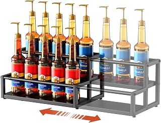 Nuovoware Expandable Coffee Syrup Organizer, 2-Tier Syrup Rack, Black