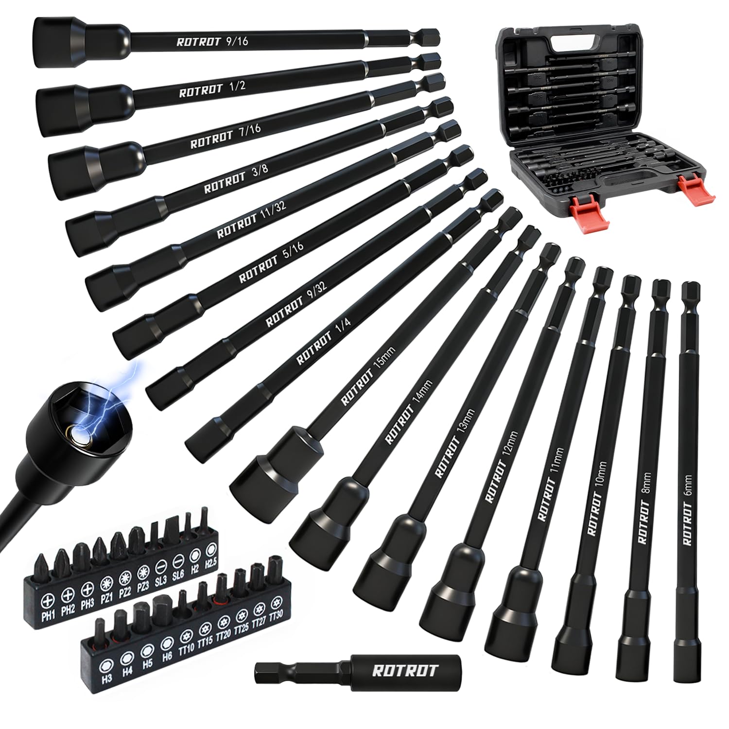 37 PCS Magnetic Impac Nut Driver Set, impact driver bit set, Metric &amp; SAE