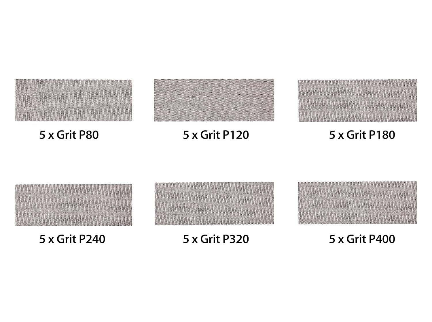 Mirka Abranet Net Paski szlifierskie 70 x 198 mm Grip/Mix-pack 5 sztuk każdego ziarna: 80, 120, 180, 240, 320, 400/30 sztuk/Do szlifowania drewna, wypełniacza, lakieru, tworzyw sztucznych