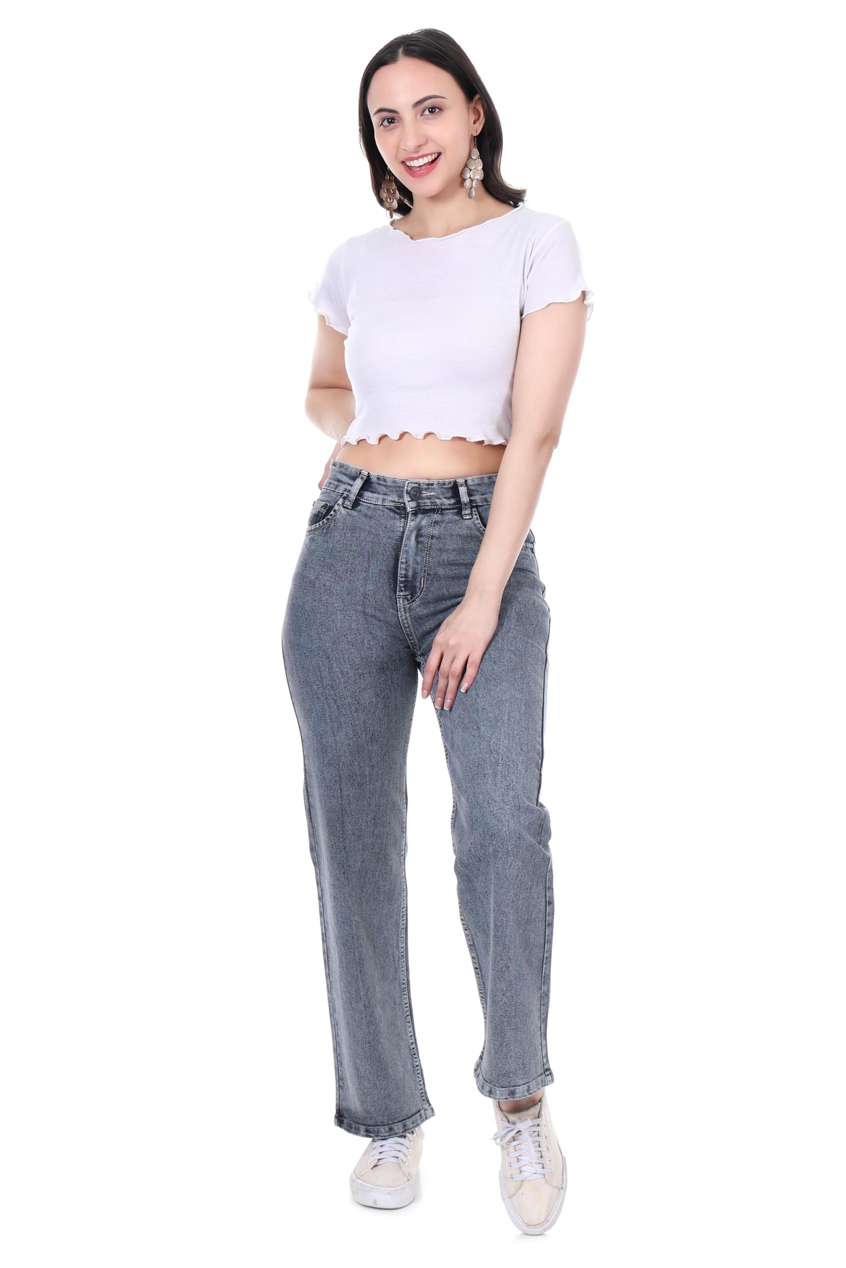 true one raw Women’s High Waist Baggy Cotton Jeans | Wide Leg Relaxed Fit Denim Pants | Casual Street Style Full Length-picture-24