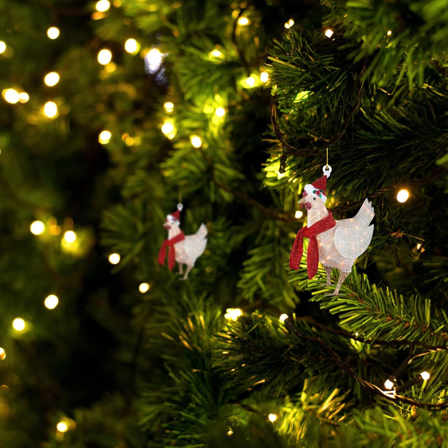 4 Pieces Christmas Chicken Ornaments Acrylic Xmas Tree Decoration for Christmas Party Winter Home Decor - Image 3