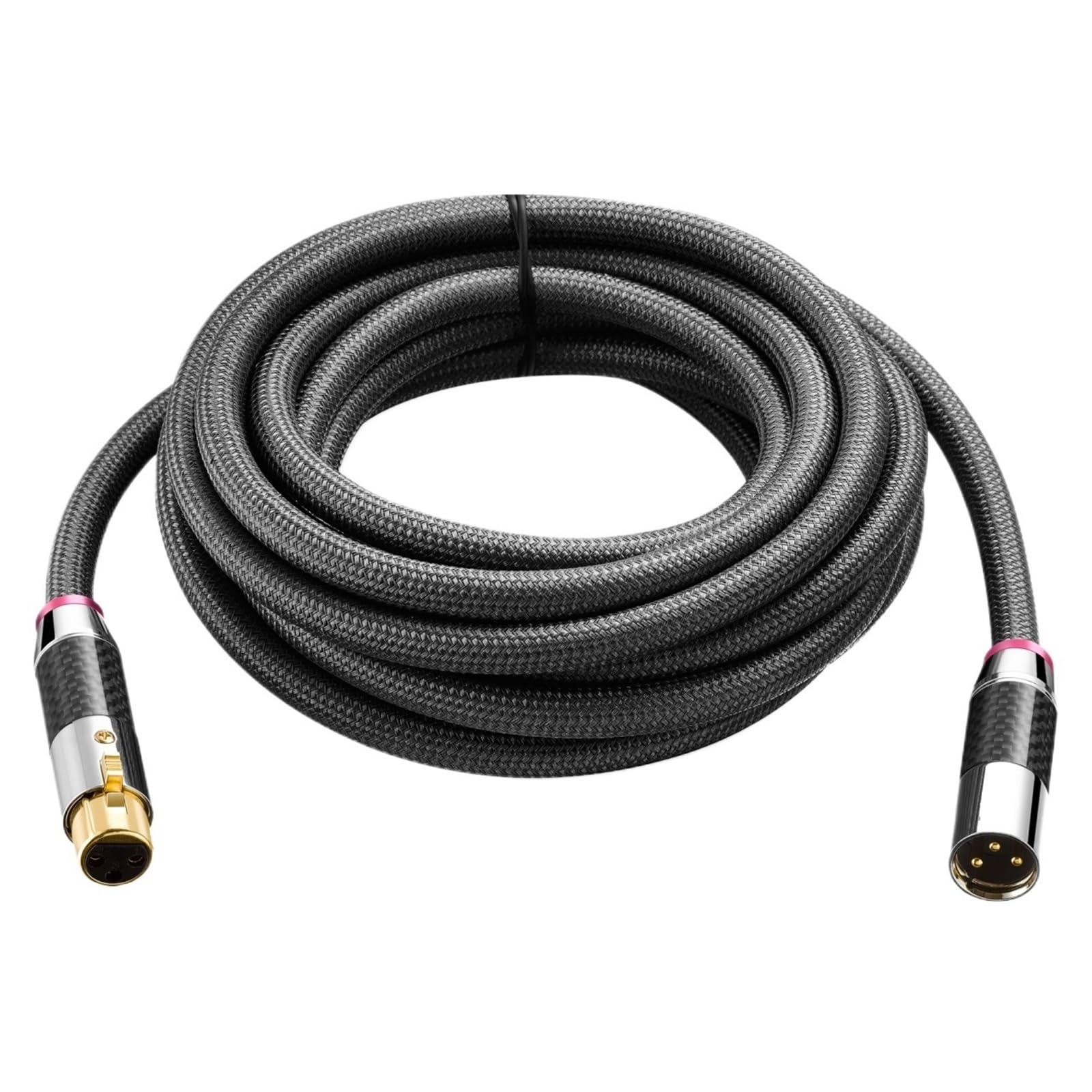 Kabel przedłużający z włókna węglowego HiFi, XLR, męski do żeński, pozłacany, wielokrotnie ekranowany, 18 AWG, średnica zewnętrzna 11 mm, do wzmacniacza mikrofonowego (2 m)