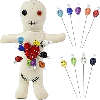 10Pcs Voodoo Doll Kit, Real Voodoo Dolls with 9 Skull Pins Creepy Ghost Doll Revenge Spells Voodoo Doll Relieve Stress Horror Doll for Halloween Christmas Birthday Gift Ornament Decoration ( Beige )