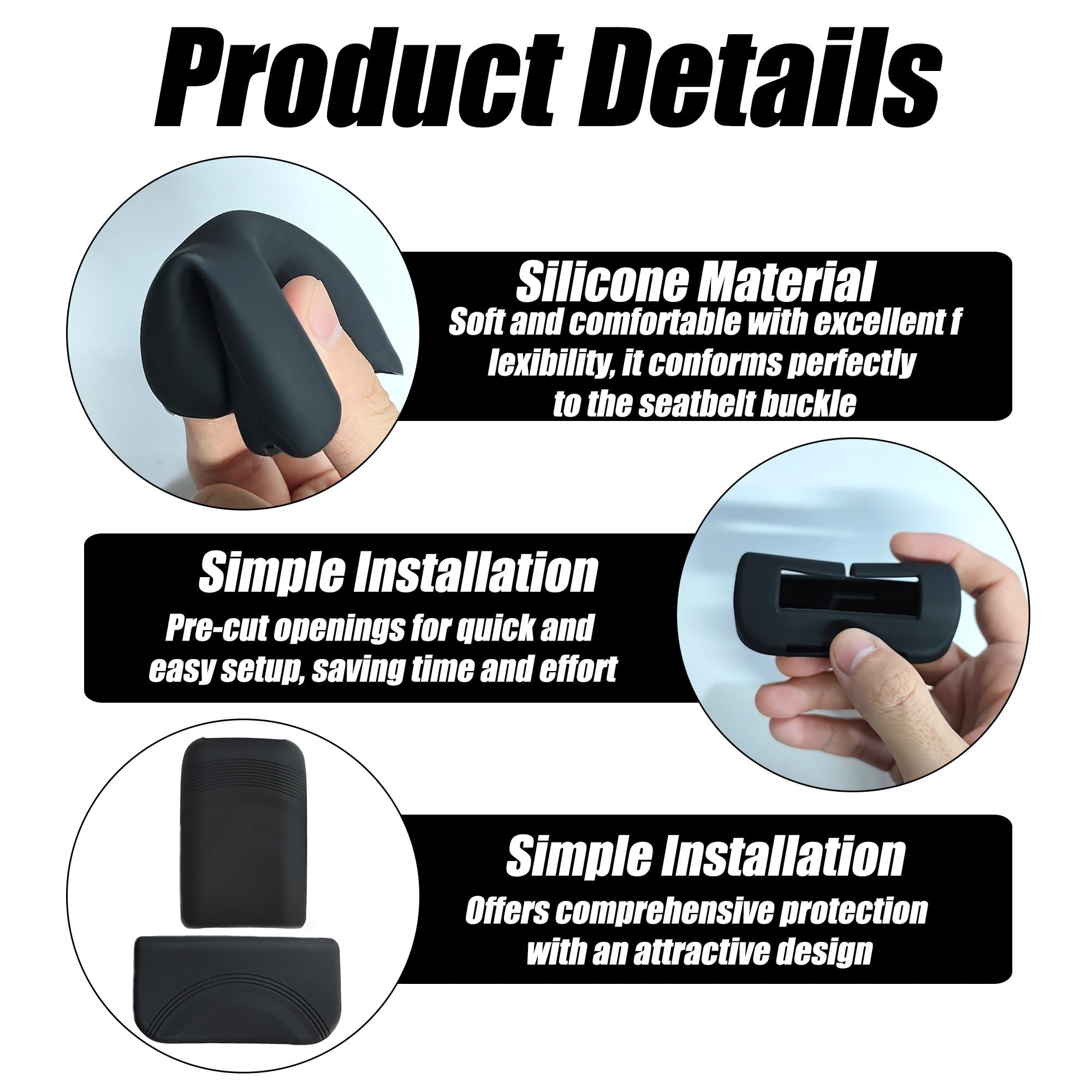 ZAHD 2 set Copertura della cintura di sicurezza in silicone antigraffio lavabile morbide e resistenti copertura protettiva per clip per cintura di sicurezza universali per auto (Nero)
