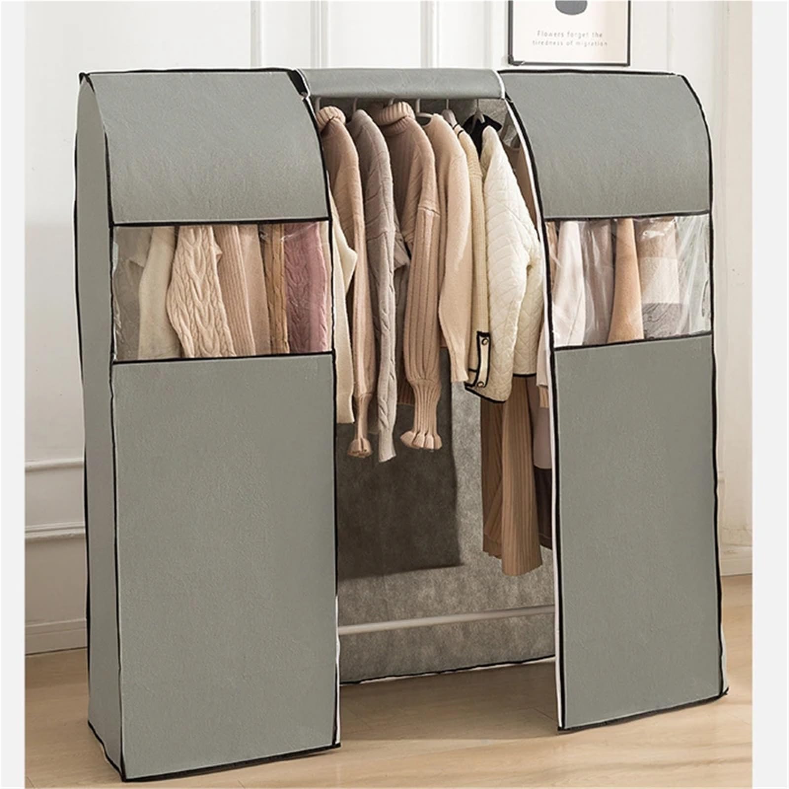 Kleiderbügel-Abdeckung Graue, atmungsaktive Kleidersäcke aus Vliesstoff for Aufhängen | Aufbewahrungstasche für Schlafzimmer, gut versiegelt, Bodenaufhänger, Staubschutz, Schrank (Beige, XXL (100 x 50 x 150 cm)