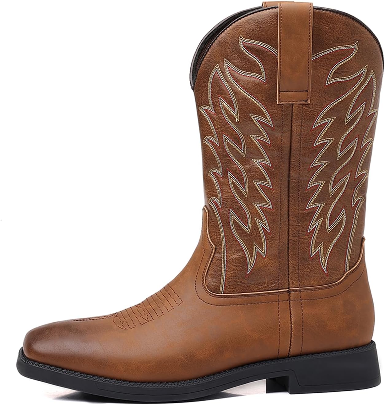 SelRoys Men’s cowboy boots with square toe pull-on embroidered shaft western boots for rodeo ranch riding wear