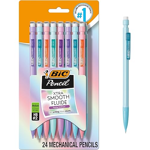 BIC Xtra-Smooth Pastel Mechanical Pencils with Erasers, Medium Point (0.7mm), 24-Count Pack, Bulk Mechanical Pencils for School or Office Supplies