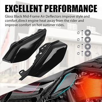 Black Mid Frame Air Deflector Heat Shields Deflectors 2009-2024 Compatible for Harley Davidson Touring Street Glide Road Glide Electra Glide Road King Ultra Limited Tri Glide CVO