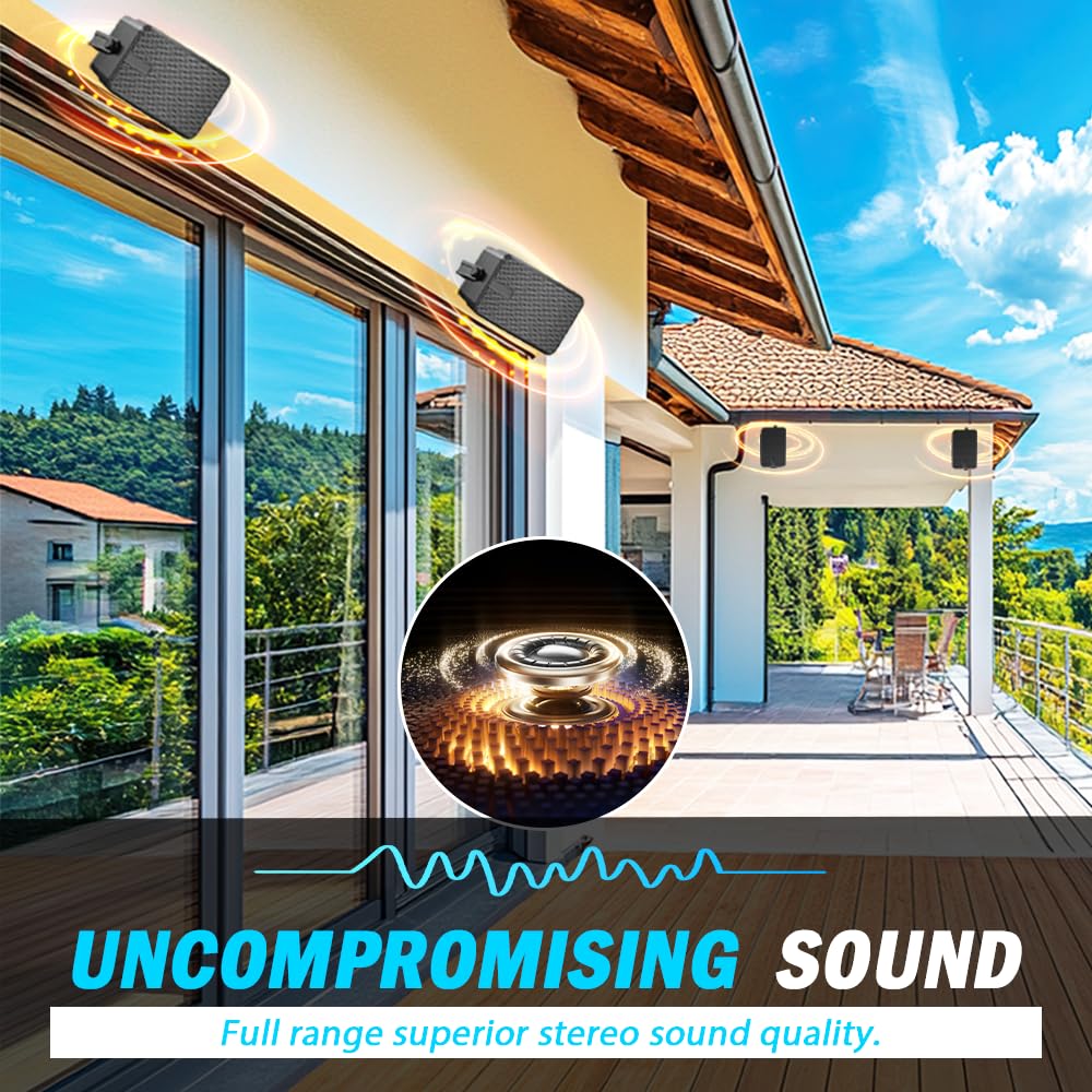 YVU Głośnik zewnętrzny Bluetooth / kanał stereo 400 W / aktywny pasywny głośnik ścienny / bezprzewodowy system dźwiękowy synchronizacji na werandę, patio, garaż, pawilon, basen (MZ-622C, para)