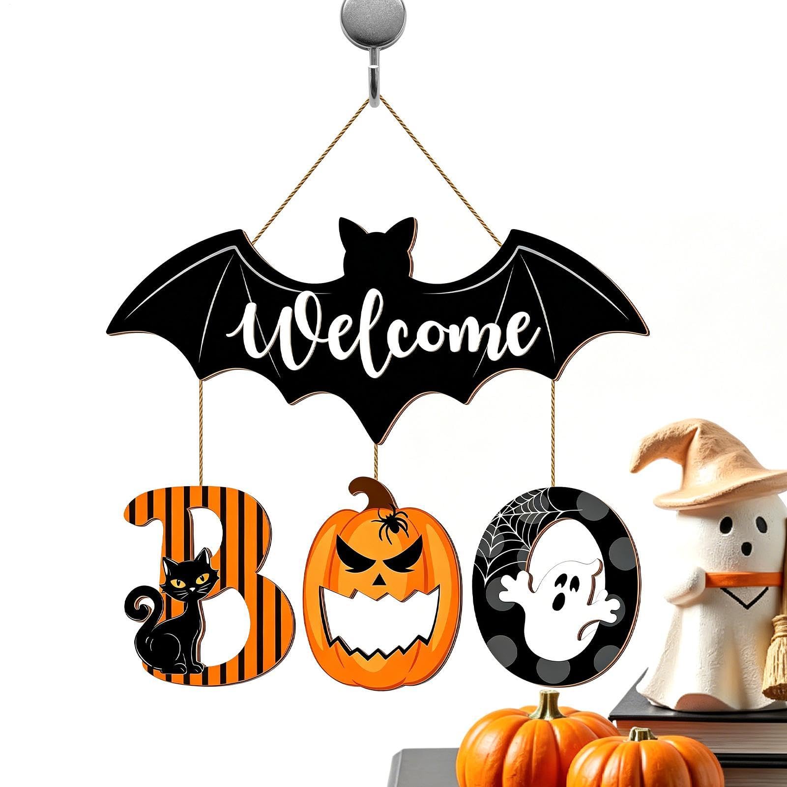 Plaque bois Halloween de bienvenue pour habiller vos murs et fenêtres sans abîmer votre support