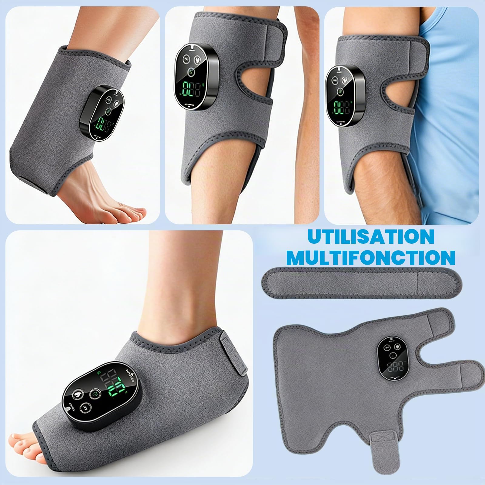 Masseur Pied Électrique,2 Pièces Appareil Massage Pied Sans Fil avec 3000mAh Batterie,3 Intensités de Vibration,6 Niveaux de Température,Massageur de Cheville pour Personnes Âgées,Travailleurs Debout