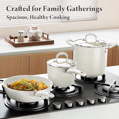 Miniatura 6 de Juego de 24 ollas y sartenes antiadherentes, juego de utensilios de cocina de cerámica con olla de 8 cuartos de galón, utensilios de cocina