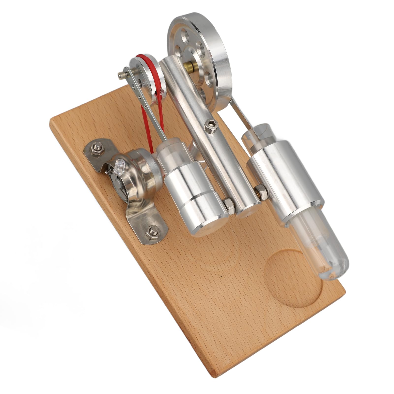 Motor Stirling, Iluminación LED Alimentada por Alcohol Modelo de Motor Stirling de Fácil Operación, Generador de Electricidad con Cuerpo de Aleación de Aluminio de Madera de Pino para