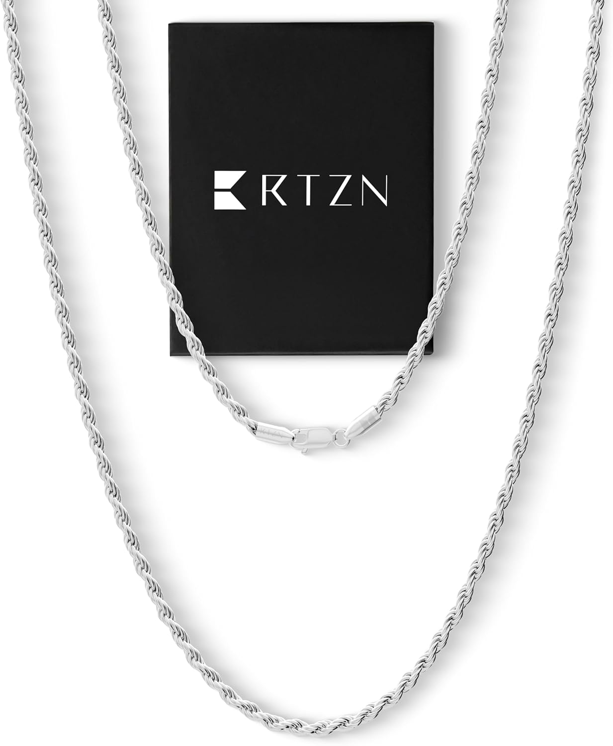 RTZN® Gold Rope Chain for Men – 3mm Mens Rope Chain – Premium Stainless Steel Necklace for Men & Boys – Non-Tarnish & Waterproof Silver, Gold Mens Chain Necklaces – 1820222426 Inches