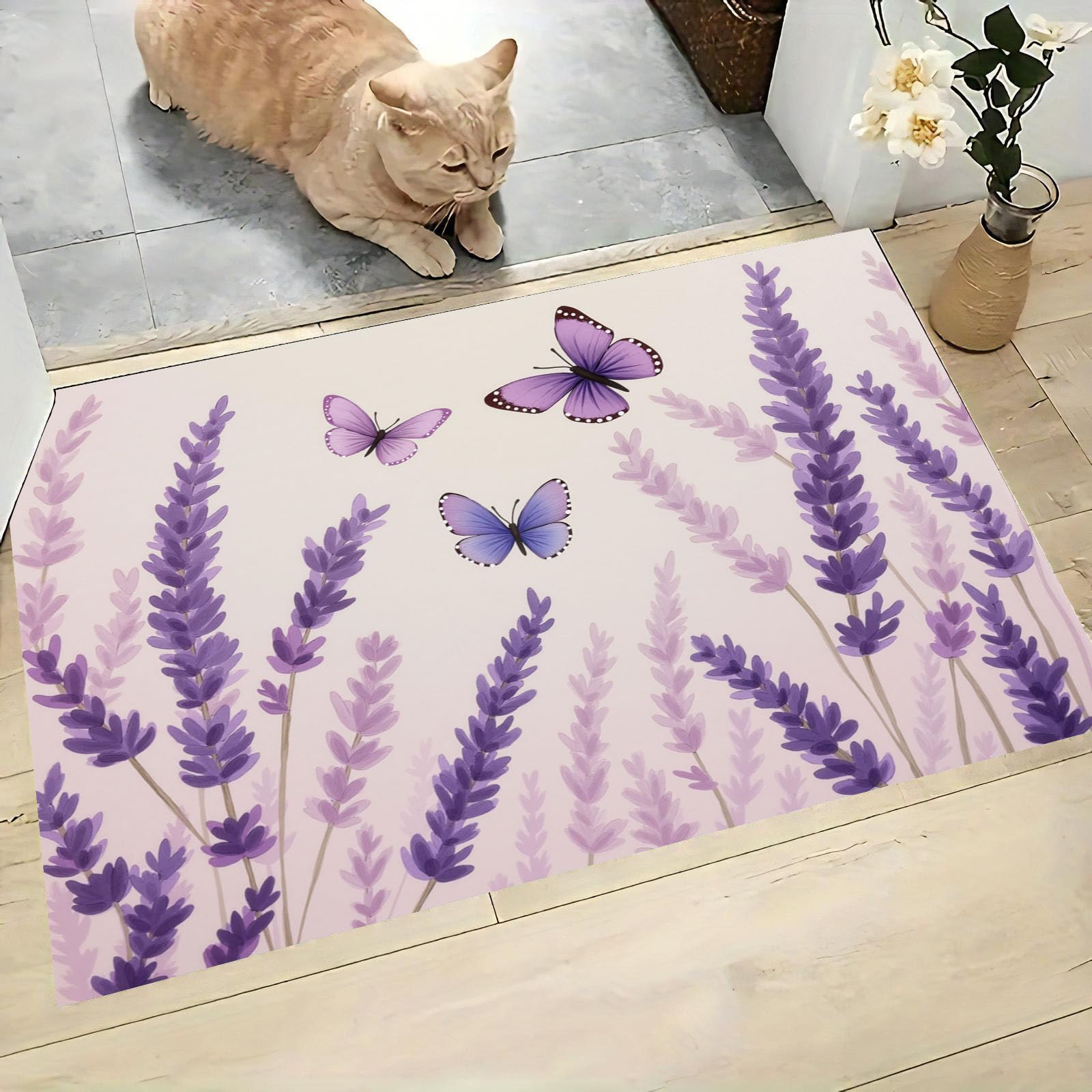 Tapis de cuisine lavande et papillons pour entrée de maison