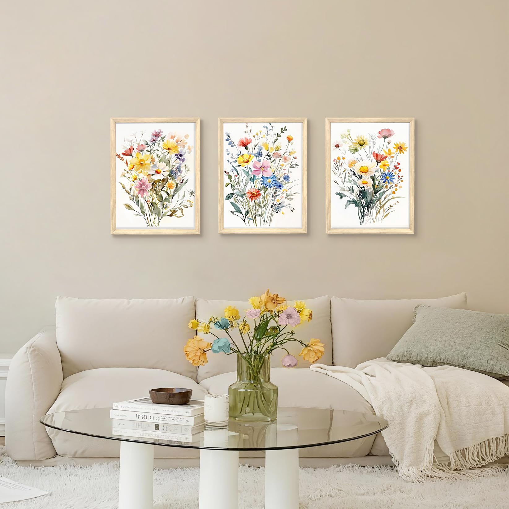 3 Pcs Wooden Framed Canvas Wall Art Set Bohemian Sage Green Canvas Prints Poster Geometric Line Beige Green Pictures for Living Room Bedroom Dinning Room Hallway Stairs Wall Decor 30x40cm x3pcs — view 542