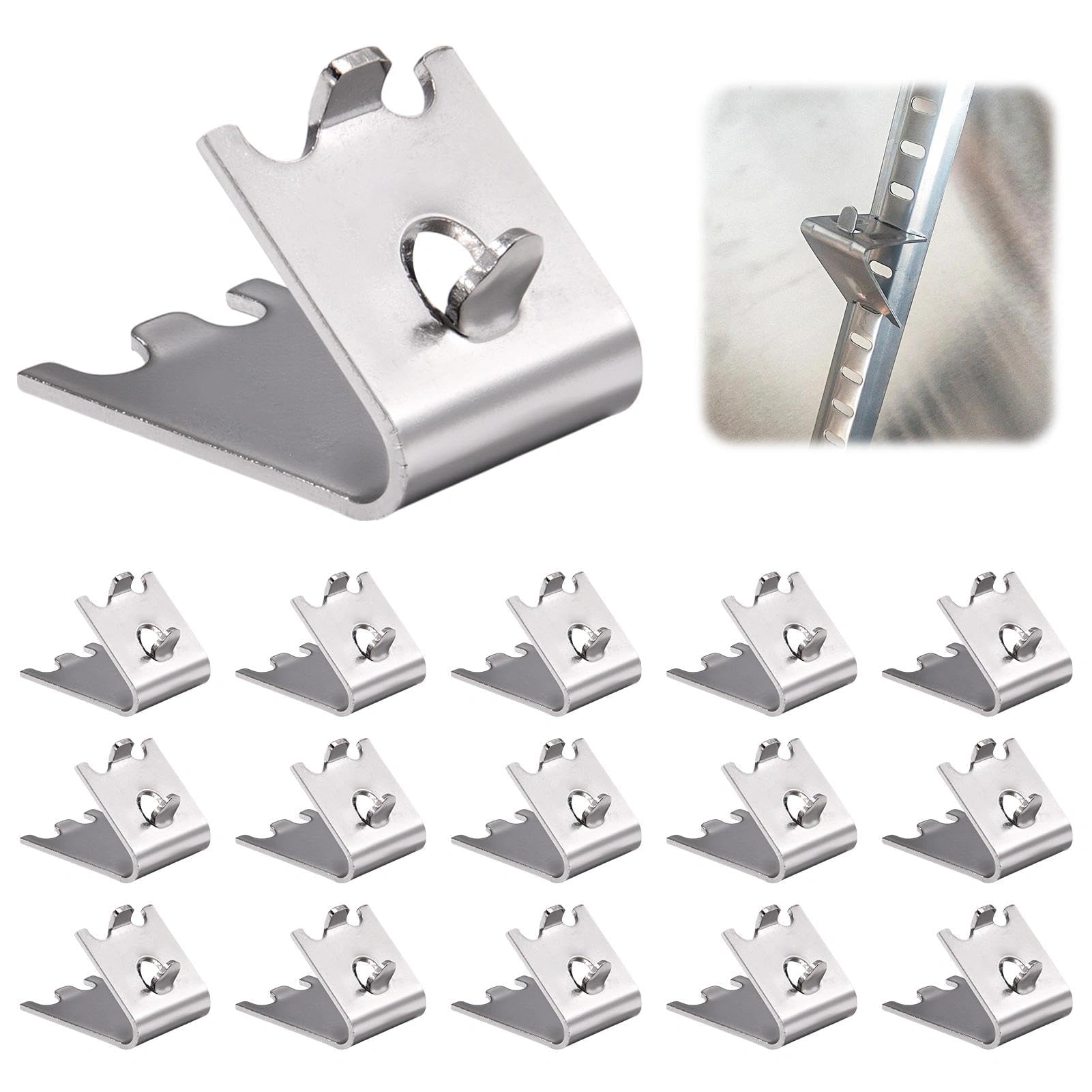 LEONTOOL 920158 Refrigerator Shelf Clips, 16 Pack Freezer Shelf Clips, Stainless Steel Freezer Cooler Shelves Support Clip, Commercial Fridge Replacement Rack Clip Buckle for Square Slotted Pilasters