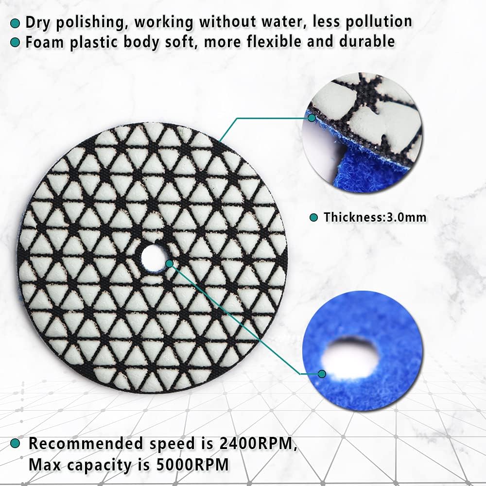 Dry Diamond Polishing Pads,100mm/4 Inch 8pcs Grit 100 for Granite,Marble,Quartz Stone Countertop,Sanding Grinder or Polisher Pads