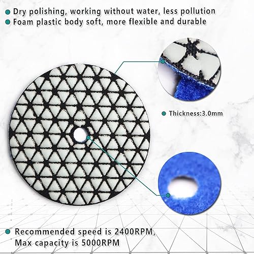 Miniatura 4 de FACHLICH Almohadillas de pulido de diamante seco, 3.937 in4 pulgadas, 8 piezas de grano 100 para granito, mármol, encimera de piedra de cuarzo,
