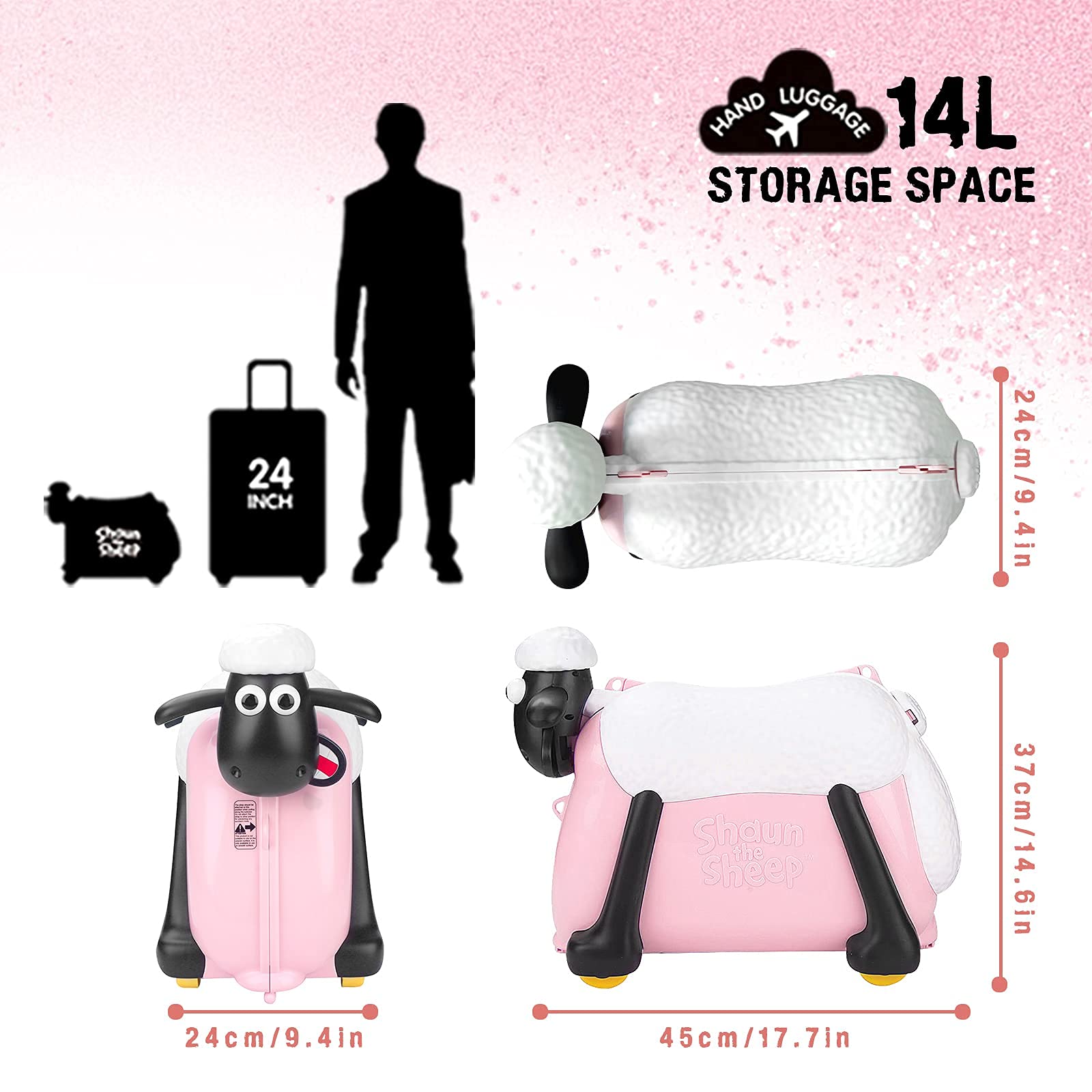 Shaun the Sheep Original Kids Rideon and Carryon Suitcase with